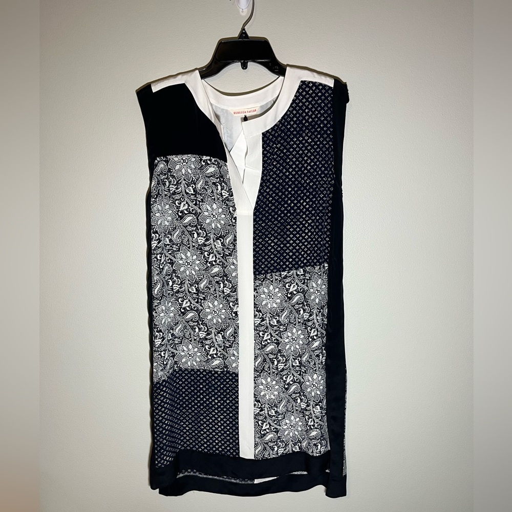 NWT Rebecca Taylor Star 100% Silk Shift Dress Size 10 Navy White Paisley